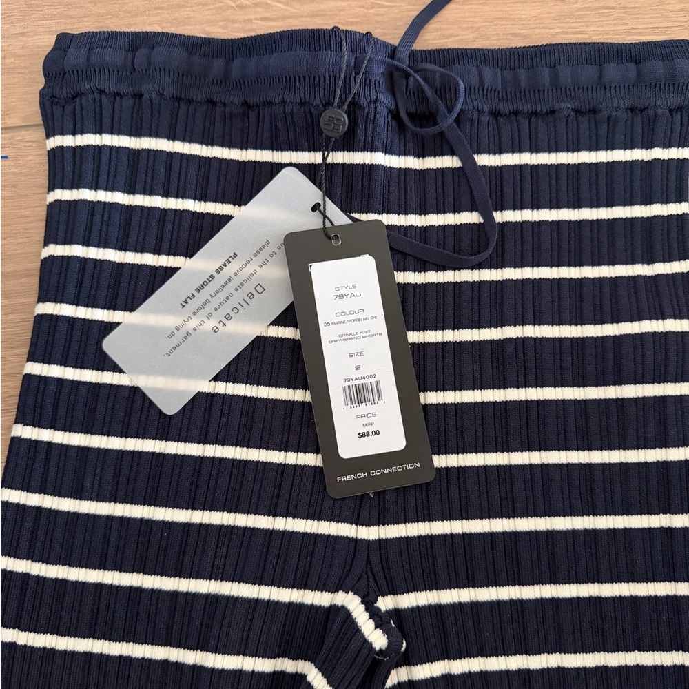 French Connection Navy and Cream Striped Knit Pants